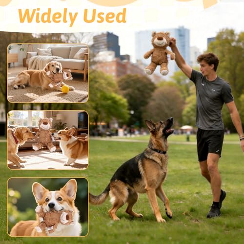 MAXBECK Dog Companion for Heavy Chewers- Indestructible Robust Bear Dog Toy, Resistant Squeaky Dog Toys for Heavy Chewers, Unbreakable Stuffed Plush Dog Toys for Aggressive Chewers (F-Oak+Purple) - color: F-Oak+Purple