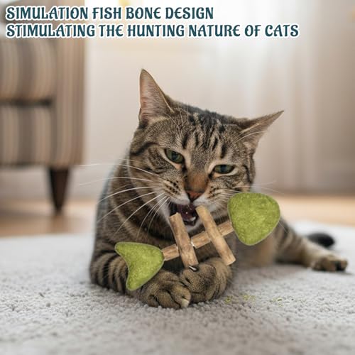 Cat Chew Toy, Interactive Cat Toy with Catnip, Dental Care for Cats, Teething Toy for Indoor Cats, 3-Pack Fish Bone Shape in Mixed Flavors 16x6 cm