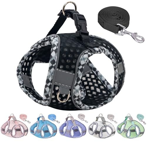 Summer Dog Harness and Leash Set, Soft Dog Vest Harness with Super Breathable Diamond Mesh, Reflective No-Pull Pet Harness for Outdoor Walking, Training for Small Dogs, Cats Black XXS - color: Black, size: XXS