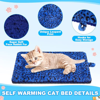 Riakrum 4 Pack Self Warming Cat Bed Mats Leopard Print Cat Dog Thermal Blanket Double Sided Self Heating Pet Pad with Storage Bags for Pet Winter Outdoor Indoor Supplies, Non Electric(Small) - size: Small