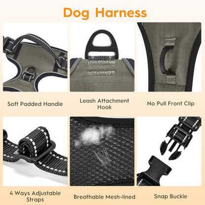 No Pull Dog Harness, No Chock Reflective Adjustable Soft Padded Pet Vest with Easy Control Handle, Easy Wearing with Stylish, Reinforced Knot, 2 Buckles - color: Olive Stone, size: X-Small