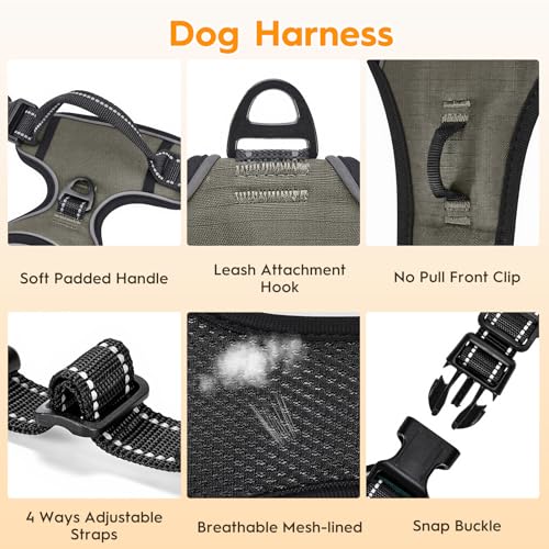No Pull Dog Harness, No Chock Reflective Adjustable Soft Padded Pet Vest with Easy Control Handle, Easy Wearing with Stylish, Reinforced Knot, 2 Buckles - color: Olive Stone, size: X-Small