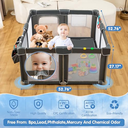 CAPAKIDS Foldable Baby Playpen 50"x50" with Mat, Out-of-The-Box Ready Playpen for Babies and Toddlers, Portable Play Yard with Breathable Mesh & Gates, Storage Bag & 4 Handlers for Indoor & Outdoor - size: 50"x50" with Mat