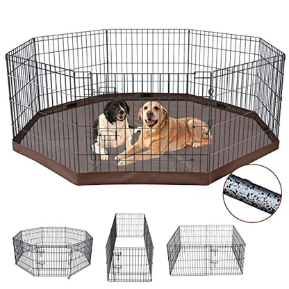 NEZUC Foldable Metal Dog Exercise Playpen Gate Fence Dog Crate 8 Panels 36 Inch Height Puppy Kennels with Bottom Pad for Animals Outdoor Indoor (with Bottom pad, 8 Panels 36" H) - size: 36"H, style: Playpen+Bottom Pad