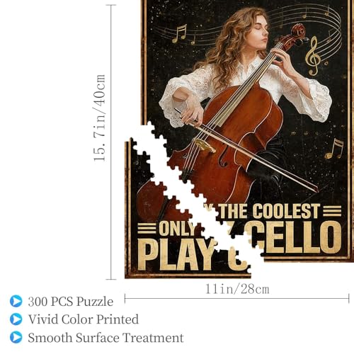 300 Pieces Jigsaw Puzzles for Adults, All Women are Created Equal Only The Coolest Play Cello Art Puzzle, Stress Relief Logical Thinking Brain Teaser Puzzle 15.7x11 Inch - color: Wooden Puzzle1, size: 300 Piece pcs