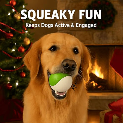 Squeaky Dog Toy – Durable Rubber Dog Ball for Medium & Large Dogs, Tough Interactive Fetch Toy for Chewers, Outdoor Training & Play Ball, Floating Water Play Gift.Green White - color: Green white
