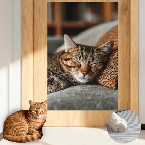 Cat Wall Scratcher 15.3x23.6 Inches Polyester Synthetic Fiber, Napping Tabby Cat Print, wall scratchers for Indoor Cats, Scratching mat, Home Decor, Living Room, Sofa Area (2pcs) - color: Mi08797-2pcs