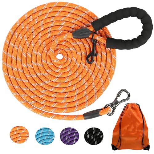 Long Dog Leash for Dog Training 16/20FT/30FT/50FT/100FT, Lockable Hook Reflective Leash, Heavy Duty Dogs Lead Tie Out Rope for Large Medium Small Dogs Outside Walking, Playing, Camping, or Yard - color: Orange, size: 20FT*3/8 inch