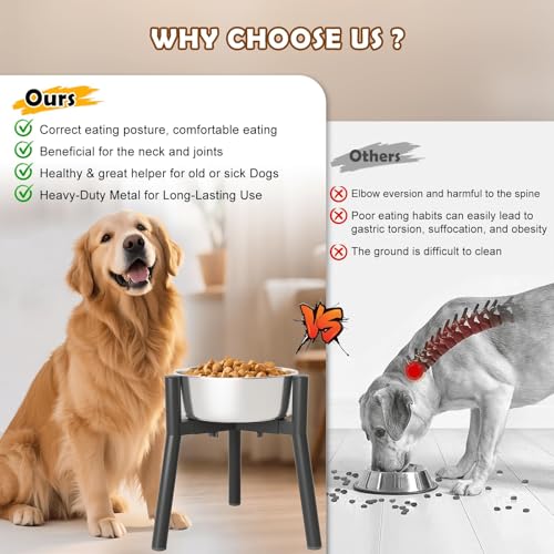 SHAINFUN Raised Dog Bowl Stand for Large Dogs with Tray, Adjustable Width 7 to 10.6", Elevated Tall Food Water Stand (Bowl Not Included) - color: Black-HR, size: Height: 11", Width: 7-10.6"
