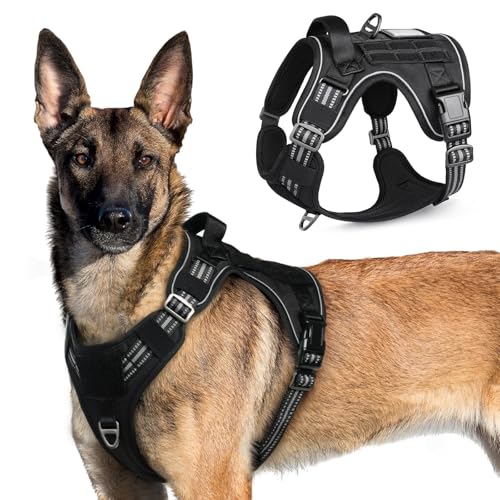rabbitgoo Tactical Dog Harness for Large Dogs, No Pull Military Service Vest with Handle & Molle, Easy Control for Training Walking, Adjustable Reflective Straps, Black, XL - color: Black, size: X-Large