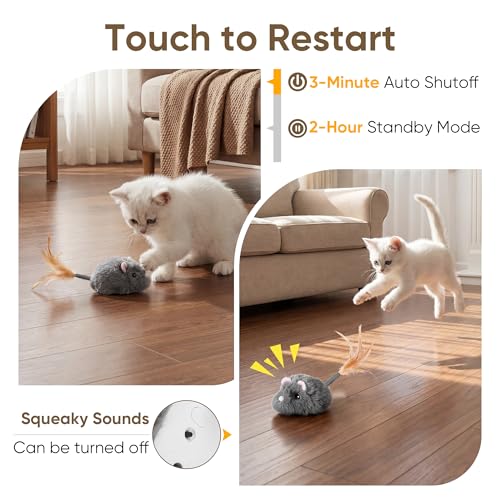 Moving Cat Toy Cat Mouse Toy with Automatically Wagging Tail Plush Mouse Toys for Cats 2026 Upgraded Interactive Cat Toy Squeaky Mouse