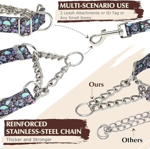 Dog Choke Collar，Stainless Steel Chain Martingale Collar for Dogs, No Pull Slip Cinch Choker Choke Heavy Duty Dog Collars - color: Skull, size: XL(Neck22-28")