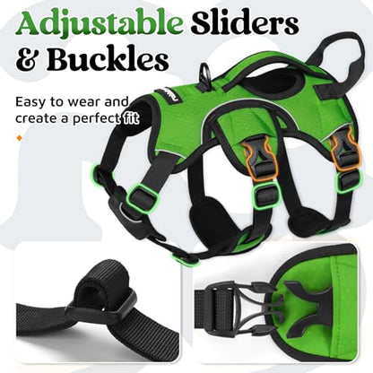 rabbitgoo Escape Proof Dog Harness, Soft Padded Full Body Pet Harness, Reflective Adjustable No Pull Vest with Lift Handle and Lesh Clip for Large Dogs Walking Hiking Training, S, Green - color: Green, size: Small (Pack of 1)