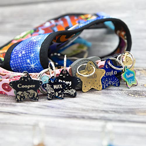 Personalized Dog Tag with 5 Lines of Custom Deep Engraved Durable Stainless Steel Pet ID Name Tag Designer Regular Size Star - size: Regular, style: Star