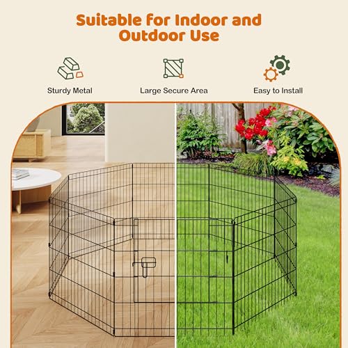 Yaheetech 24" High 8 Panel Foldable Metal Dog Exercise Pen Pet Playpen Dog Fence Outdoor & Indoor Use for Small Animals with Door Black - size: 24"