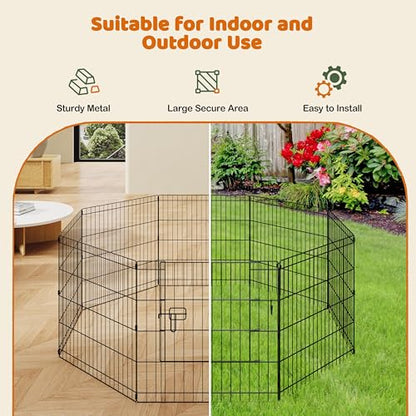 Yaheetech 24" High 8 Panel Foldable Metal Dog Exercise Pen Pet Playpen Dog Fence Outdoor & Indoor Use for Small Animals with Door Black - size: 24"