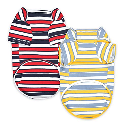 Dog Shirts Cotton Striped T-Shirt, Summer Pet Clothes for Small Dogs, 2-Pack Soft Puppy Apparel Cat Tee, Breathable Stretchy, Red Yellow M - color: Red-Yellow, size: Medium
