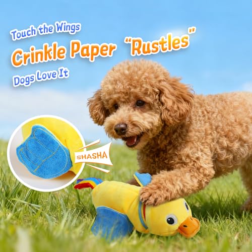 lilfrd Squeaky Dog Toys, Duck Plush Toy with Crinkle & Squeaker - Puppy Toys to Keep Them Busy, Interactive Chew for Small Medium Dogs - style: Duck