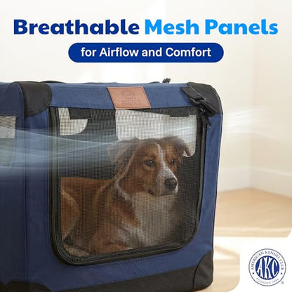 American Kennel Club Soft-Sided Dog Travel Crate, Lightweight Folding Portable Kennel with Mesh Panels for Ventilation, Comfortable Indoor & Travel Use, Ideal for Crate-Trained Dogs, Small