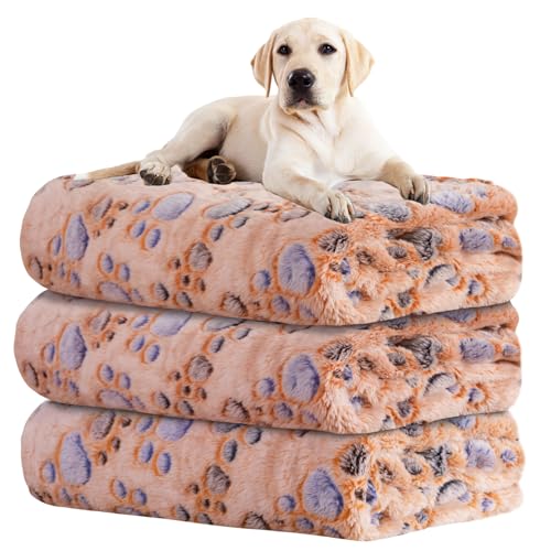 Rezutan 1 Pack 3 Blankets for Dogs, Dog Blanket for Small Pet Cat, Premium Soft Fluffy Suitable for Dog Kennels & Beds, Gifts Puppy Blanket Essentials, 30x20inch, Brown - color: Brown (3 Pices）, size: Large,41x31inch