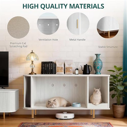 Cat Litter Box Enclosure with Scratch Pad, Sliding Door, 38.5" Cat Litter Furniture Hidden Litter Box Cabinet, Modern Indoor Cat House, TV Stand, Side End Table for Living Room (White) - color: White