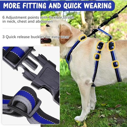 Escape Proof Dog Harness - No Pull Dog Harness with Handle, Soft Padded Reflective and Adjustable Full Body Pet Harness Vest for Medium Large Dogs Walking Hiking Training, Blue X-Large - color: Blue, size: X-Large