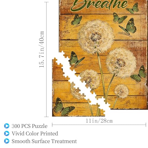 300 Pieces Jigsaw Puzzles for Adults, Just Breathe Dandelion Butterfly Art Puzzle, Stress Relief Concentration Training Brain Teaser Puzzle 15.7x11 Inch - color: Wooden Puzzle12, size: 300 Piece pcs
