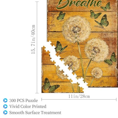 300 Pieces Jigsaw Puzzles for Adults, Just Breathe Dandelion Butterfly Art Puzzle, Stress Relief Concentration Training Brain Teaser Puzzle 15.7x11 Inch - color: Wooden Puzzle12, size: 300 Piece pcs