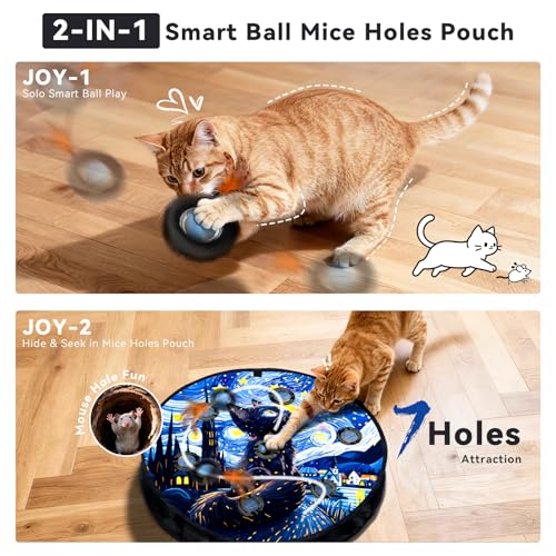 Interactive Cat Toy with Motion Activated Ball & 7-Hole Play Mat, Hide and Seek Exercise Game for Indoor Cats, Automatic Moving Cat Ball in Pouch, Rechargeable Kitten Toys (Starry Night) - color: Starry Night