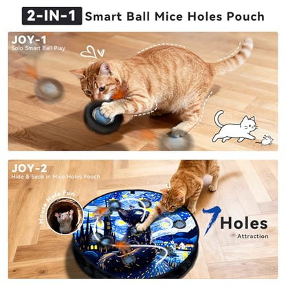 Interactive Cat Toy with Motion Activated Ball & 7-Hole Play Mat, Hide and Seek Exercise Game for Indoor Cats, Automatic Moving Cat Ball in Pouch, Rechargeable Kitten Toys (Starry Night) - color: Starry Night