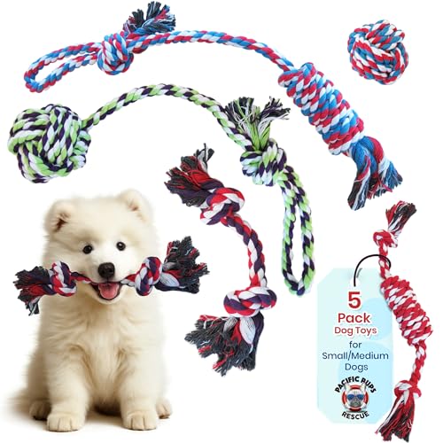 Pacific Pups Products Dog Rope Toys for Medium Dogs & Small Dogs 5 Pack - Puppy Teething Toys and Small Dog Toys - 5 Puppy Chew Toys for Teething - size: 5 Pack