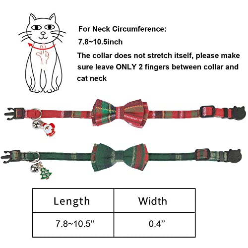 ADOGGYGO Christmas Cat Collars Breakaway with Removable Bow Tie Bell, 2 Pack Red Green Plaid Christmas Bow Collar for Cats Kittens - color: Christmas-1