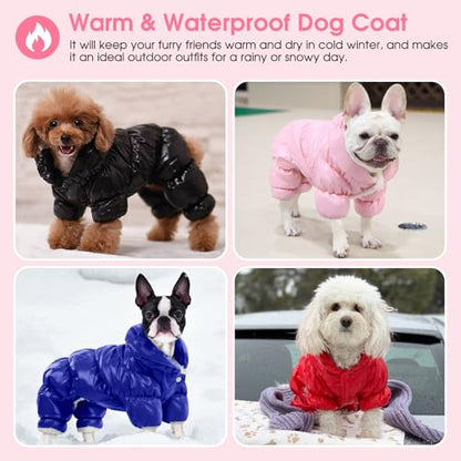 AOFITEE Dog Coat, Waterproof Dog Jacket, Fullbody Dogs Winter Coat Snowsuit, Windproof Puppy Puffer Jacket Snow Suit with Legs, Pet Fleece Winter Vest, Cold Weather Coats for Small Dogs, Pink S - color: Pink, size: Small