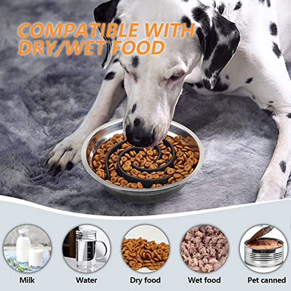 Slow Feeder Dog Bowls Insert, Animire Soft Silicone Slow Eating Dog Food Bowl for Small, Medium and Large Dogs, Compatible with Regular and Elevated Bowls - color: Black, size: L