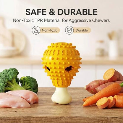 Fried-Chicken-Leg-Shaped Design Squeaky Treat Dispenser, Dog Chew Toys for Aggressive Chewers, TPR Durable Interactive Enrichment Puzzle Toy for Large Medium Small Breed Dogs