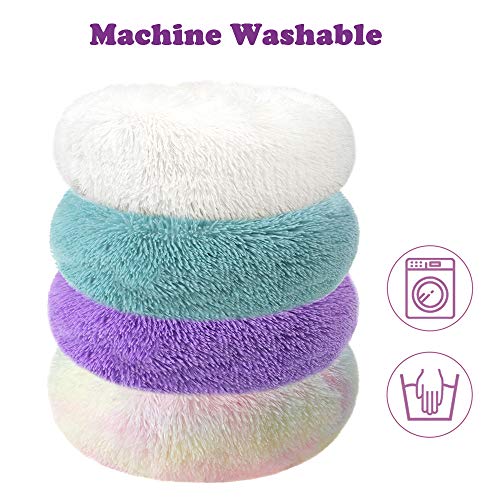 otoez Kitten Puppy Bed Extra Small XS Round Dog Cat Beds Anti Anxiety Plush Pet Calming Donut Bed with Non-Slip Waterproof Bottom, Washable (15.7", Purple) - color: Purple, size: 15.7"