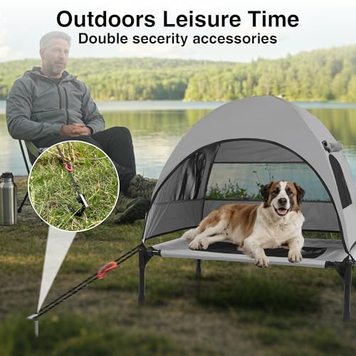 Elevated Outdoor Dog Bed with Canopy – Cooling Camping Tent, Removable Shade, Off-Ground Cot, Small