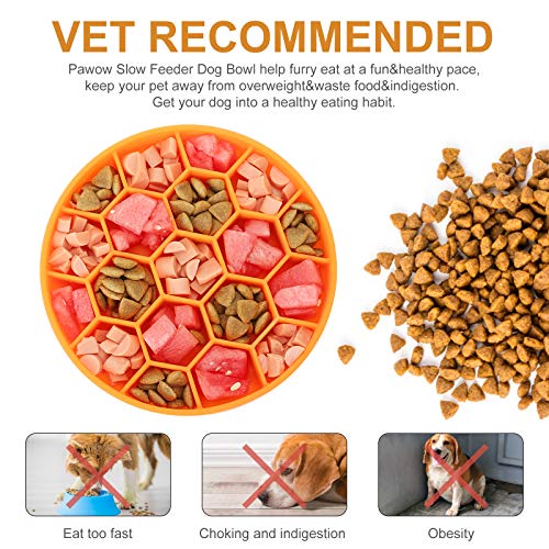 Slow Feeder Dog Bowls, Silicone Dog Bowl with Suction Cup for Fast Eaters, Non-Slip & Dishwasher Safe, Reduces Anxiety, Slow Feeding Bowl for Small Medium Large Breed Pet - color: orange