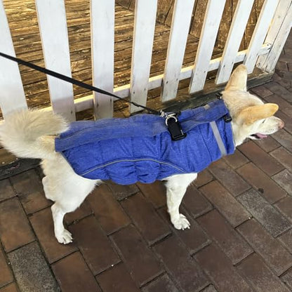 Dog Coat, Reflective Dog Jacket Waterproof Windproof Puppy Cold Weather Coats with Harness Built in, Winter Extra Warm Pet Coat Fleece Vest for Small Large Pets and Puppy (Blue, Medium) - color: Blue, size: Medium