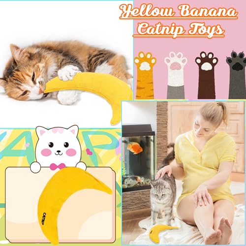5 Pack Catnip Toys Yellow Banana Cat Chew Catnip Toys Stuffed Catnip Kitten Interactive Banana Cat Pillow for Cats Kitten Indoor Chew Bites Scrub Claws Toys