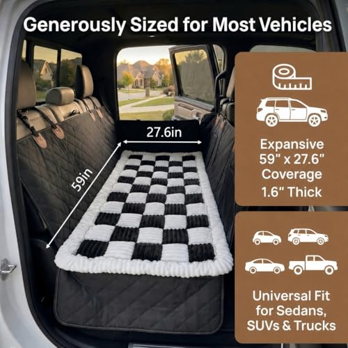 59"x27.6" Thickened Backseat Dog Bed Mat, Non-Slip Pet Car Seat Blanket with Laundry Bag, High-Resilience PP Cotton, Washable, for Backseat Extenders & Seat Covers, Black & White - color: Black&White