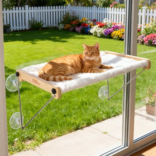 HoneyGuardian Cat Window Prech,Metal Support from Below with 4 Suction Cups, pet Bed, cat Window Hammock for Large Cats and Kittens - size: Basic