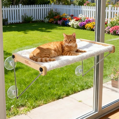 HoneyGuardian Cat Window Prech,Metal Support from Below with 4 Suction Cups, pet Bed, cat Window Hammock for Large Cats and Kittens - size: Basic