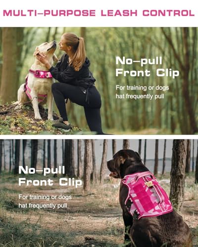 Small Dog Harness, Heavy Duty Tactical No Pull Dog Harness, No Choke, Easy On and Off Pet Vest with Molle System, Adjustable Reflective Dog Vest with Breathable Padded for Walking Hiking Training - color: Pink Camo, size: S(Neck:16-22",Chest:20-28"),18-35