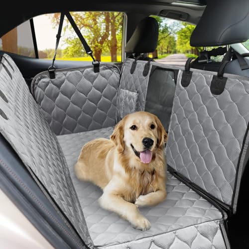 PETICON Dog Car Seat Cover with Mesh Window, 100% Waterproof Pet Seat Cover for Back Seat, Scratchproof Dog Hammock for Cars, Trucks, SUVs, Jeeps (Gray) - color: gray