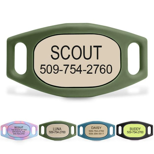 GoTags Lifestyle Silent Dog Tag, Personalized Engraved Silicone and Cat Name Pet ID Tags, Soundless Quiet Slide On Nameplate for Collars, No More Jingling Tags (Matcha, Medium) - color: Lifestyle Matcha, size: Medium (Pack of 1)
