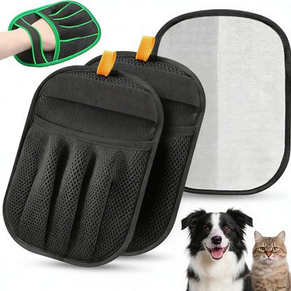 2pcs 2026 Upgraded Five-Finger Electrostatic Pet Hair Removal Gloves for Cats & Dogs, Reusable Pet Hair Remover for Laundry, Couch, Carpet, Car Seat, Furniture - Grooming & Cleaning Glove Set