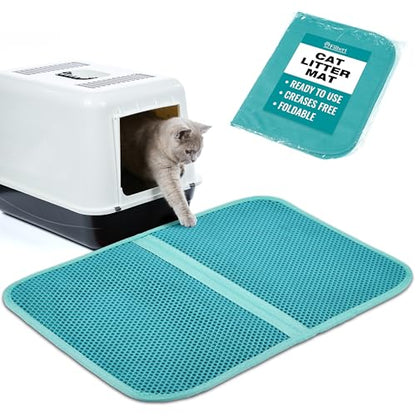 Filbert Cat Litter Mat, Foldable Cat Litter Mat, 23.6"x 14.8", Honeycomb Design, Skid-Proof, Water-Proof, Double Layer, Easy to Clean, Less Waste, Turquoise - color: Turquoise