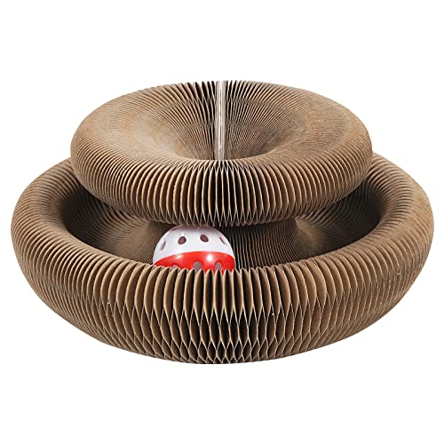 SENCONE Organlada Cat Scratcher Cardboard with Bell-Ball, Foldable Slinky Cat Scratch Pad, A Magic Organ Cat Butler Toy for Cat Scratching, 1pcs