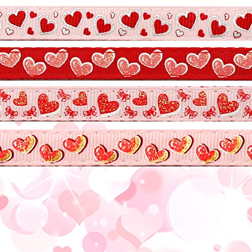 4 Pack Valentines Kitten Collar with Bell Valentines Day Breakaway Kitten Collars with Cute Heart Pattern Adjustable Size Suitable for Kittens - color: Valentine, size: Kitten(Neck:6"-8")